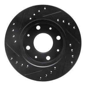 Honda CRX Brake Rotor (1) - Front Right - R1 Concepts - Drilled & Slotted - Black - `84-`06